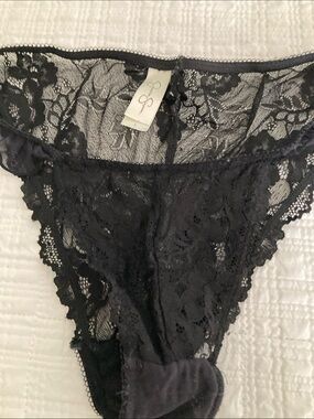 Women's Black Lace Bikini Brief with Floral Sheer Design